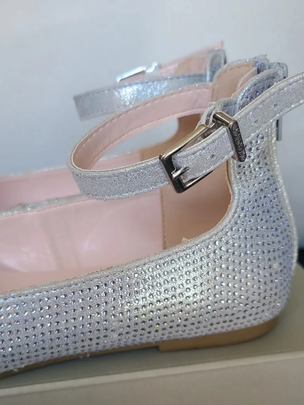 Reaction Kenneth Cole Shimmering Silver Ankle-Strap Flats